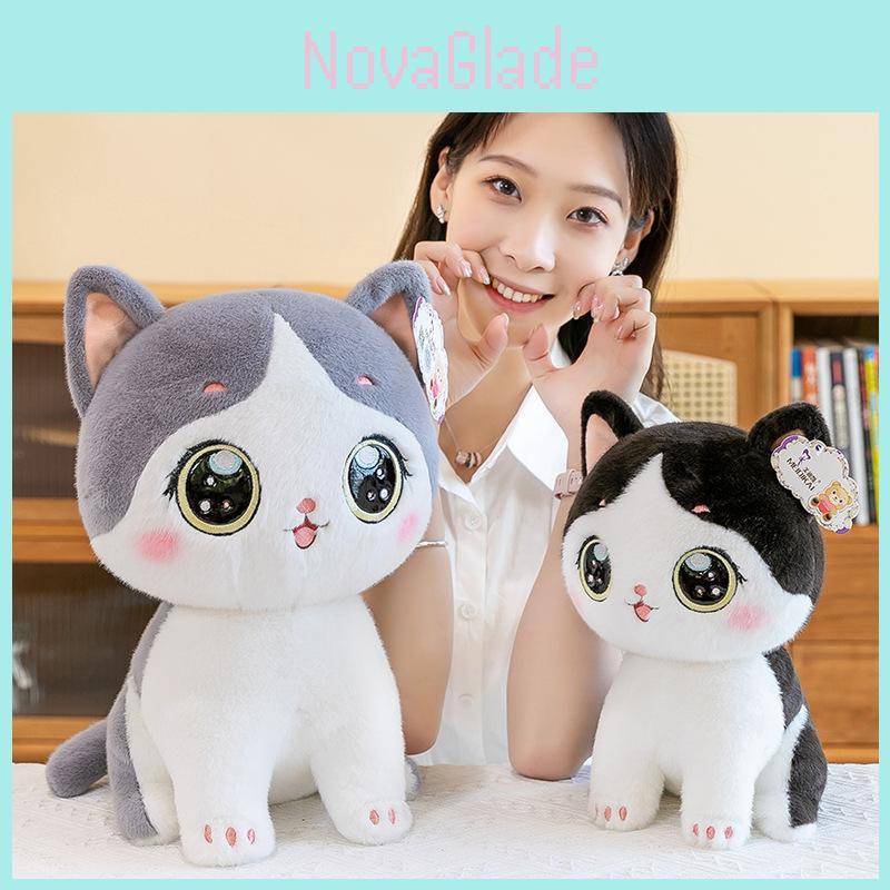 Adorable Doudou Cat Plush Toy For Kids Featuring Soft Grey And Black Colors Perfect Gift For Girls