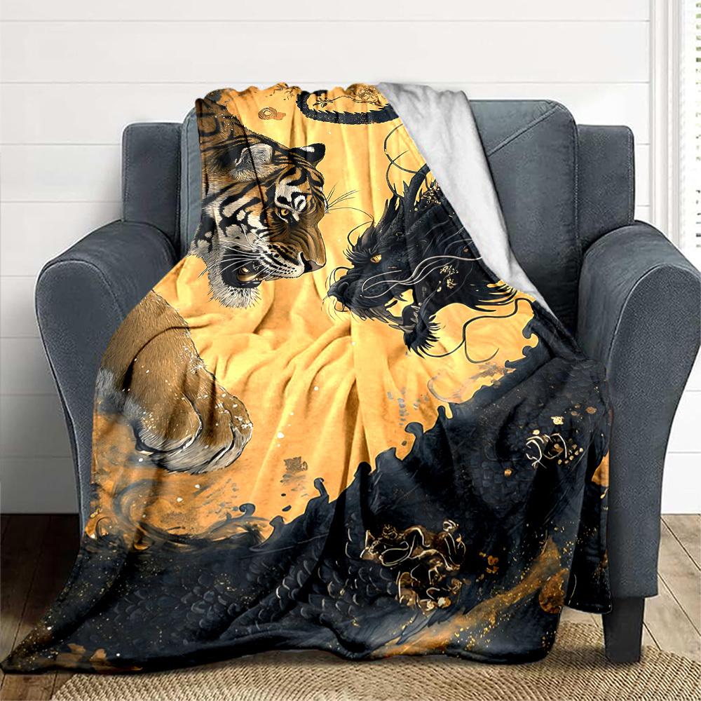 1pc Tiger Dragon Artwork Blanket - Perfect Gift for Birthdays, Christmas & Halloween- Soft, Warm & Versatile Yy250909134