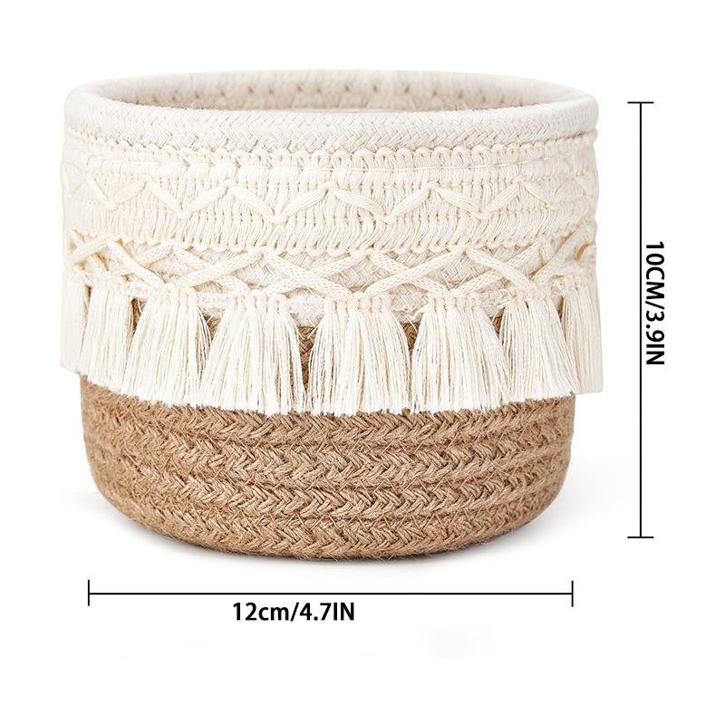 1PCS Weaving Tassels Desktop Storage Basket Cotton Rope Makeup Brush Storage Box Creative Round Snacks Box Office Ornament