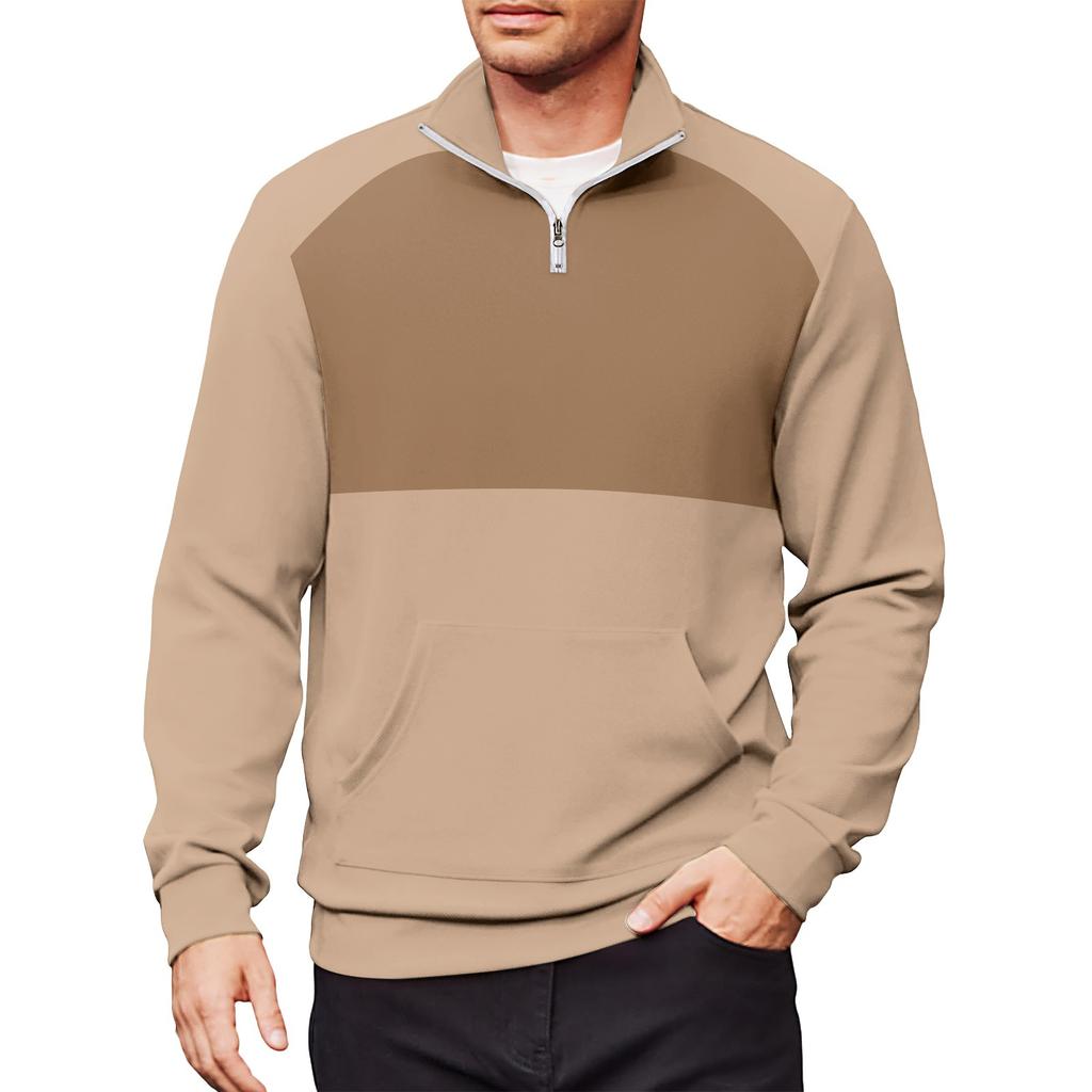Men's Casual Long-Sleeved Collared Quarter-Zip Sweatshirt