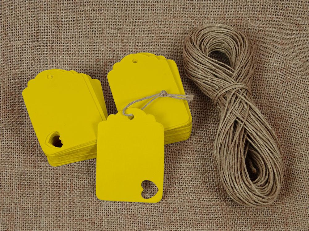 100 Pcs Wedding Favor Hang Tag Rectangular Shape Heart Punched Gift Tags with Free Natural Jute Twine