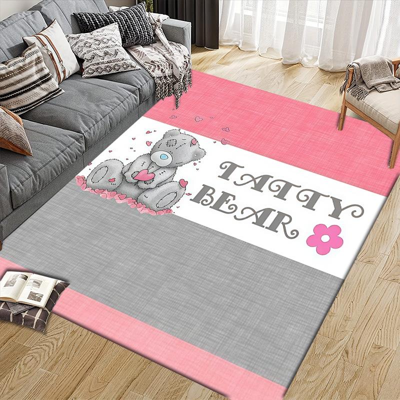 Tatty Teddy2 Flannel Pattern Square Carpet,Area Rug,Carpet Rug for Living Room Bedroom Sofa Playroom Decor,Non-slip Floor Mat