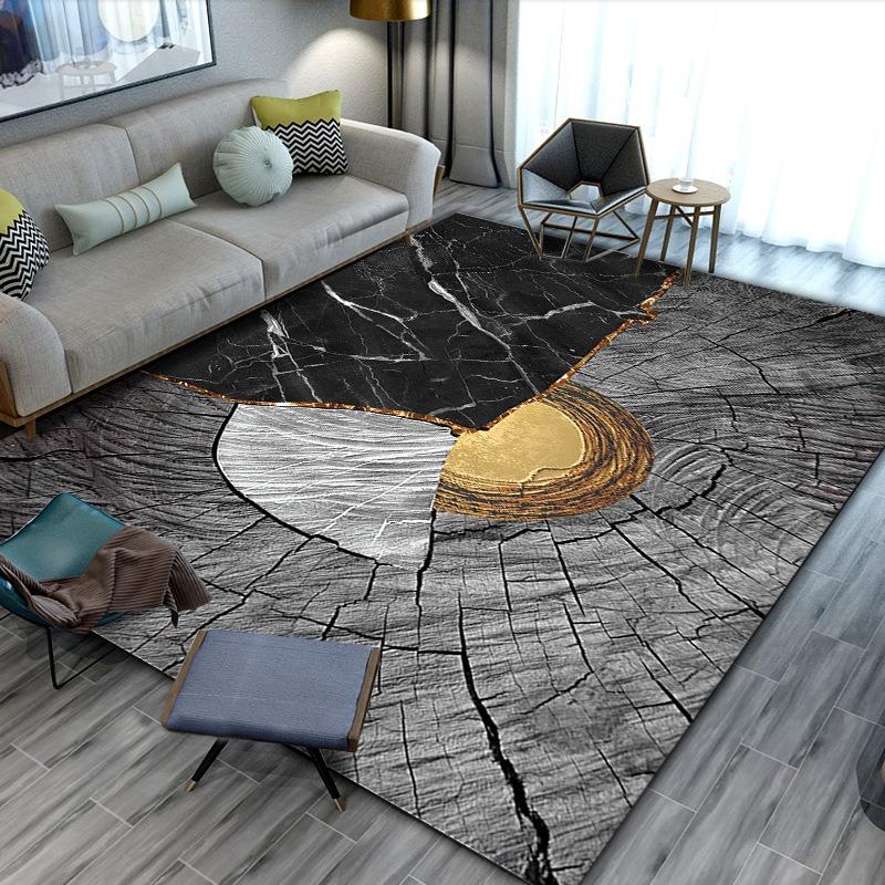 Large Living Room Area Rug with Tree Ring Pattern Gray Brown Wood Texture and Gold Trim Modern Decor Carpet Home Decoration Mat