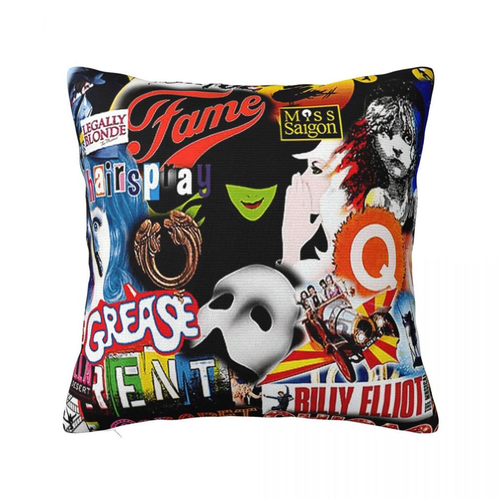 Broadway Musical Theatre Logos - Hand Drawn Square Pillowcase Cushion Cover Pillow Case Throw Pillow Cover for Home Sofa