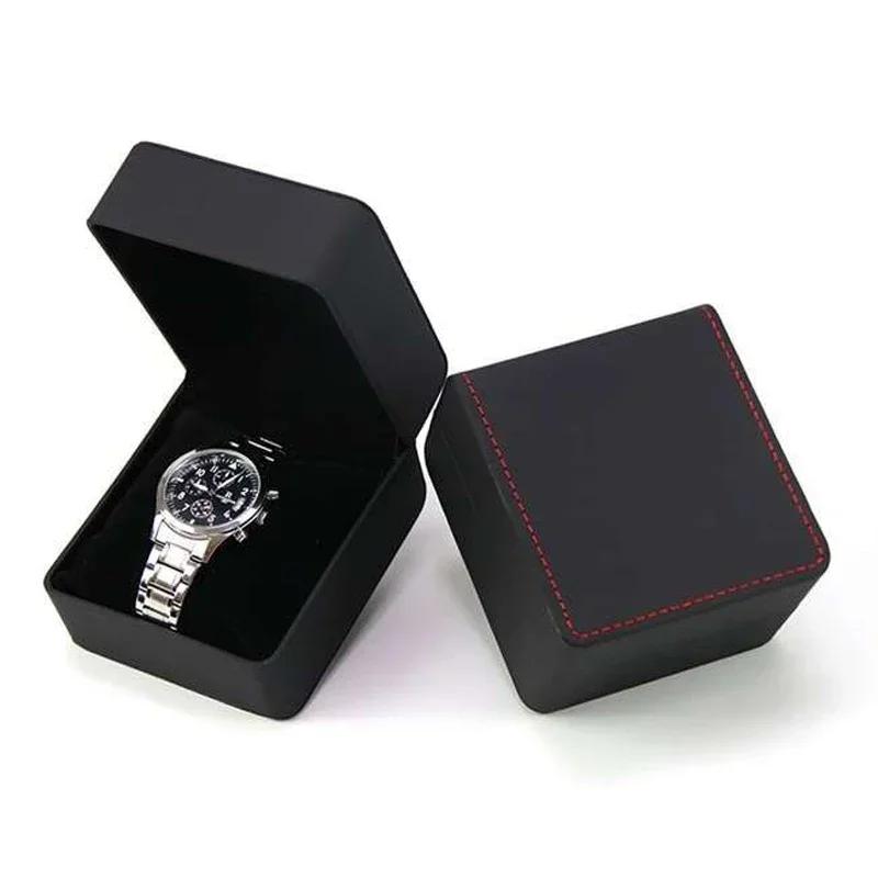 NEW Black Single Watch Gift Box with Pillow PU Leather Wristwatch Display Case Organizer for Men Clamshell PU Leather Watch Case