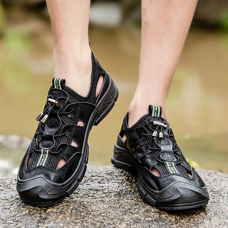 Mode Neue Herren Sandalen Sommer Atmungsaktive Mesh Sandalen Herren Outdoor Lässig Leichte Strand Sandalen Handgefertigte Herrenschuhe Wandern Rutschfest