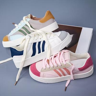Striped Board Shoes Children's Autumn New Ins Trendy Thick-soled Leather Surface Versatile Student White Shoes