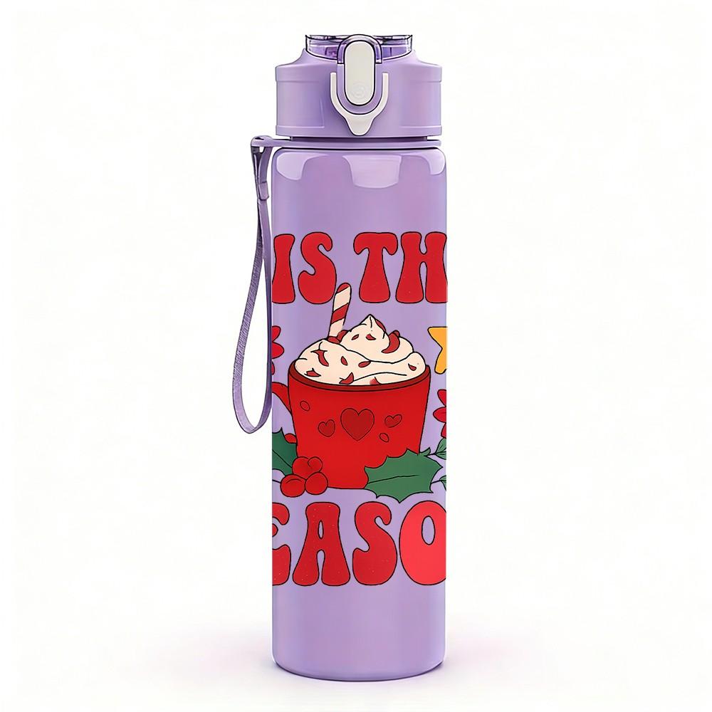 1PC Tis The Season Autumn Cup Art 750ml Color Plastic Sports Water Bottle Leakproof Flip Straw Lid Suitable for Sports Office Home Use