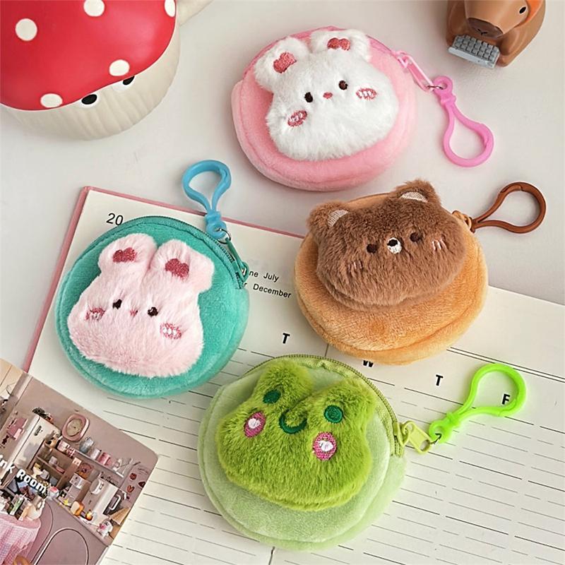 Cartoon Rabbit Bear Chicken Frog Plush Coin Purse Pouch Animal Wallet Children Zipper Coin Bag  Earphone Storage Bag
