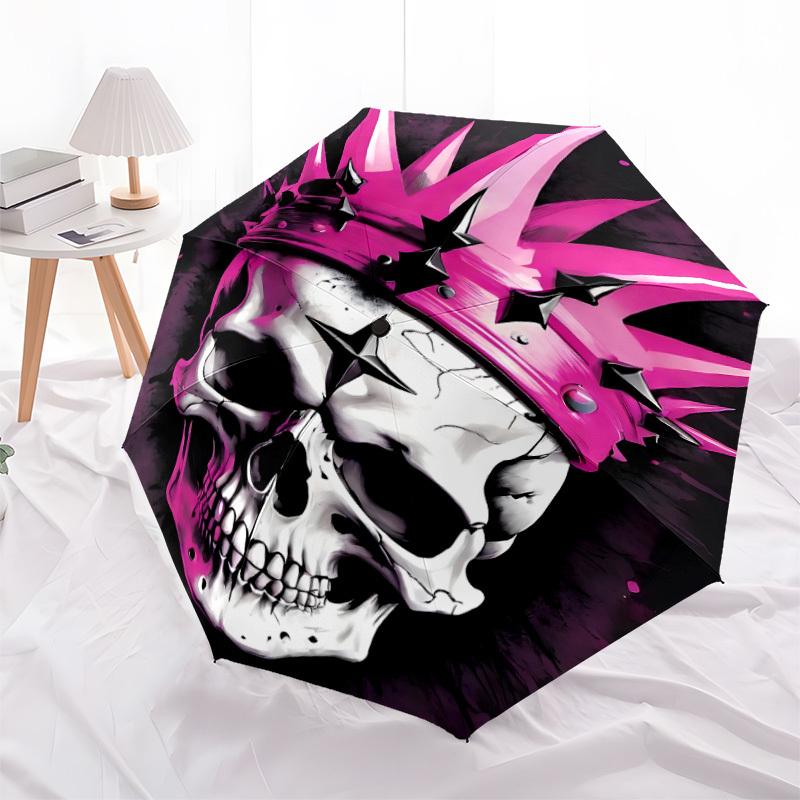 1pc Crown Skull Automatic Folding Umbrella - 8-Rib Compact Travel Umbrella Durable & Portable for Outdoor Use, Perfect Gift for Birthdays037