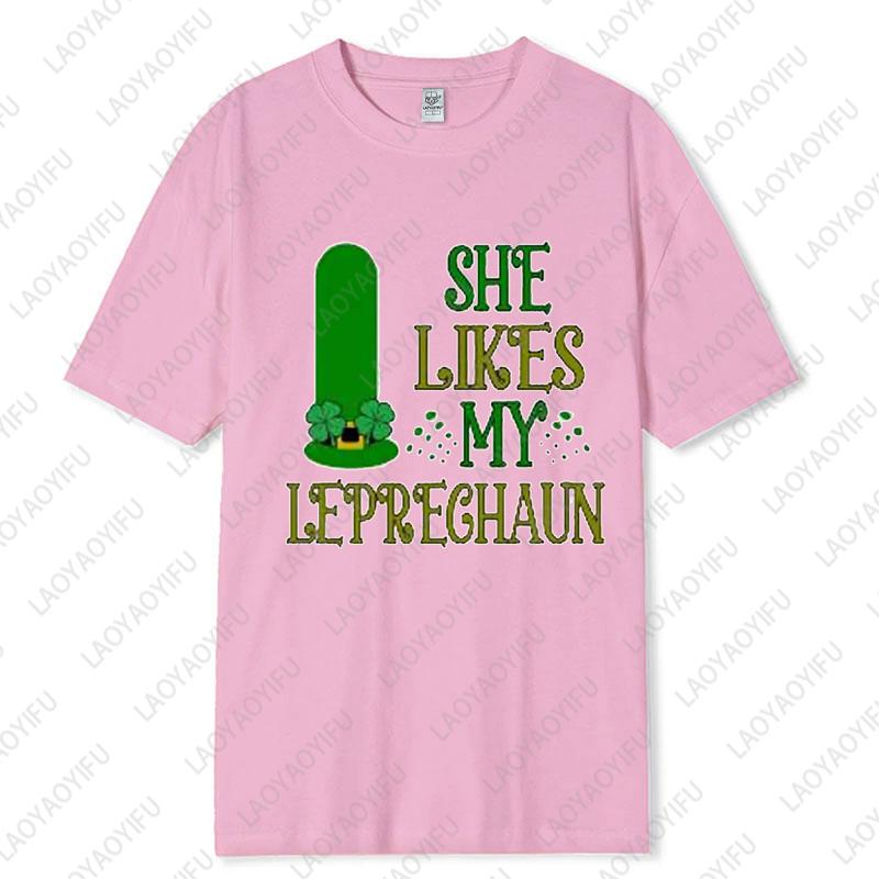 Saint Patricks Day Couple Tee Fun Festival Graphic Simple Style Oneck Printed Unisex Cotton Tshirt Man Women Lovers Clothes