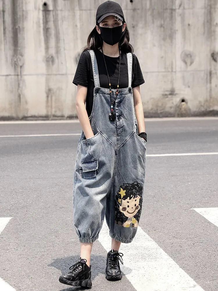 Personalisierte Street Washed Harlan Denim Latzhose Sommer Dünn Mode Locker Gerades Bein Jumpsuit