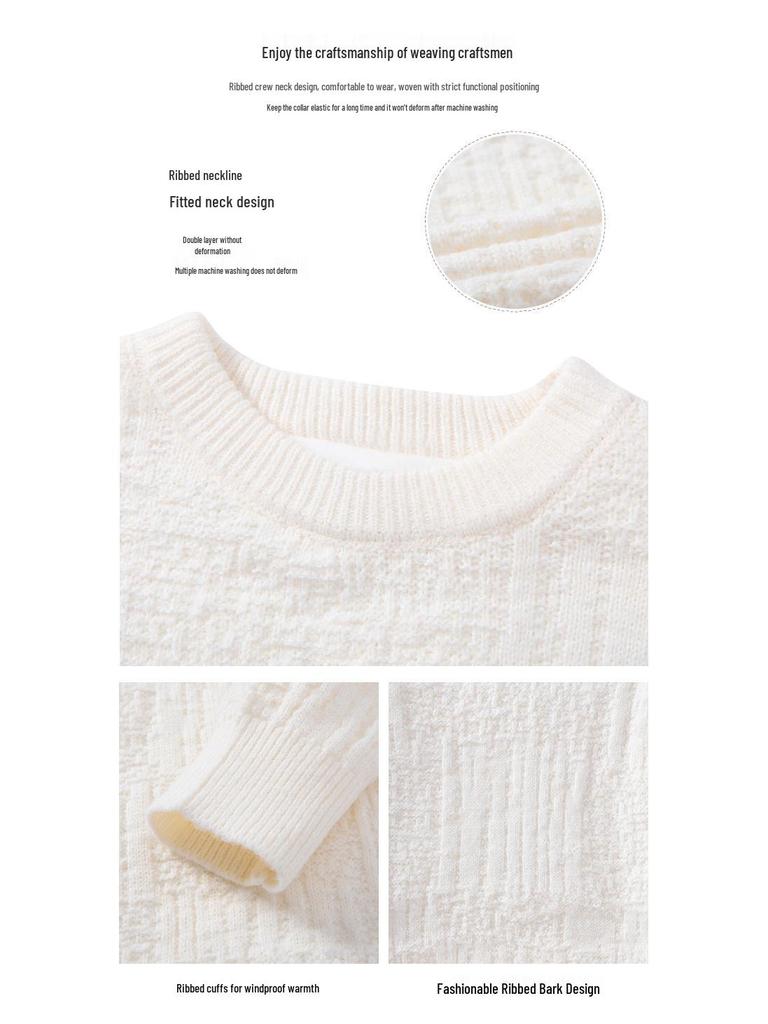 Men's Plush Velvet Round Neck Sweater: Versatile, Casual Autumn/Winter Knitwear, Simple Solid Color, Trendy Inner Wear.