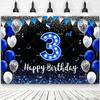 2D Happy Birthday Backdrop Black Blue Balloon Customized Age Kids Adults 18th 20th 30th 40th Birthday Decorations Party Supplies