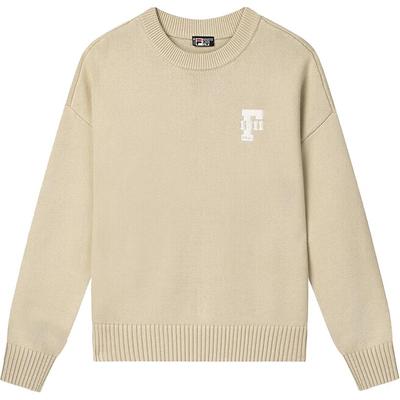 Fila Original F1911 Knit Sweater Vintage Fashion Comfortable Soft Pullover Round Neck Long Sleeve Sweatshirt Unisex Sweatshirt Khaki F51M449401F-DK