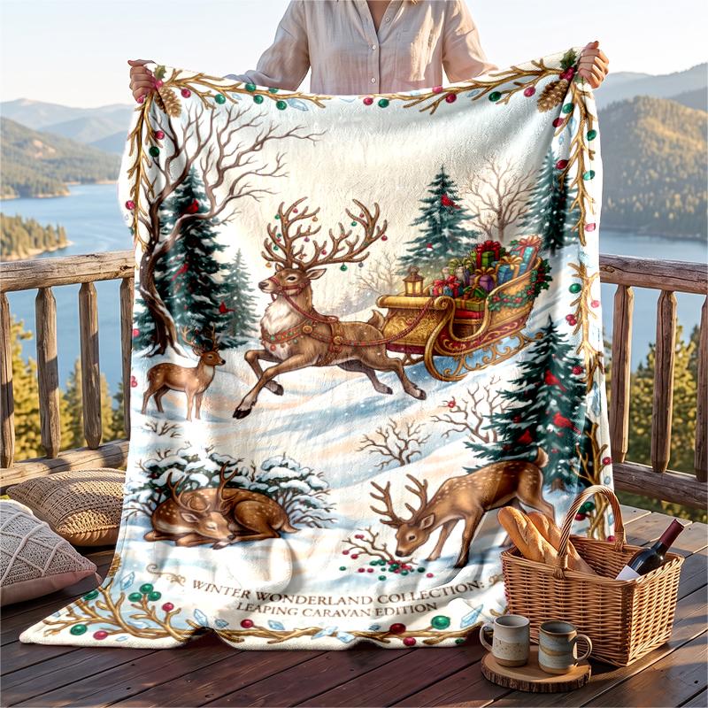 Christmas Flannel Throw Blanket Soft Warm Cozy For Sofa Bed Indoor Home Use Great Holiday Gift