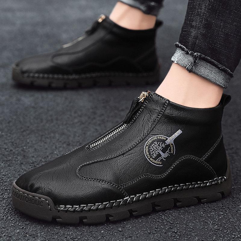 Autumn and Winter 2025 New Large Size Men's High-top Cotton Outdoor Martin Boots Genuine Leather Korean Version Handmade Warm Shoes