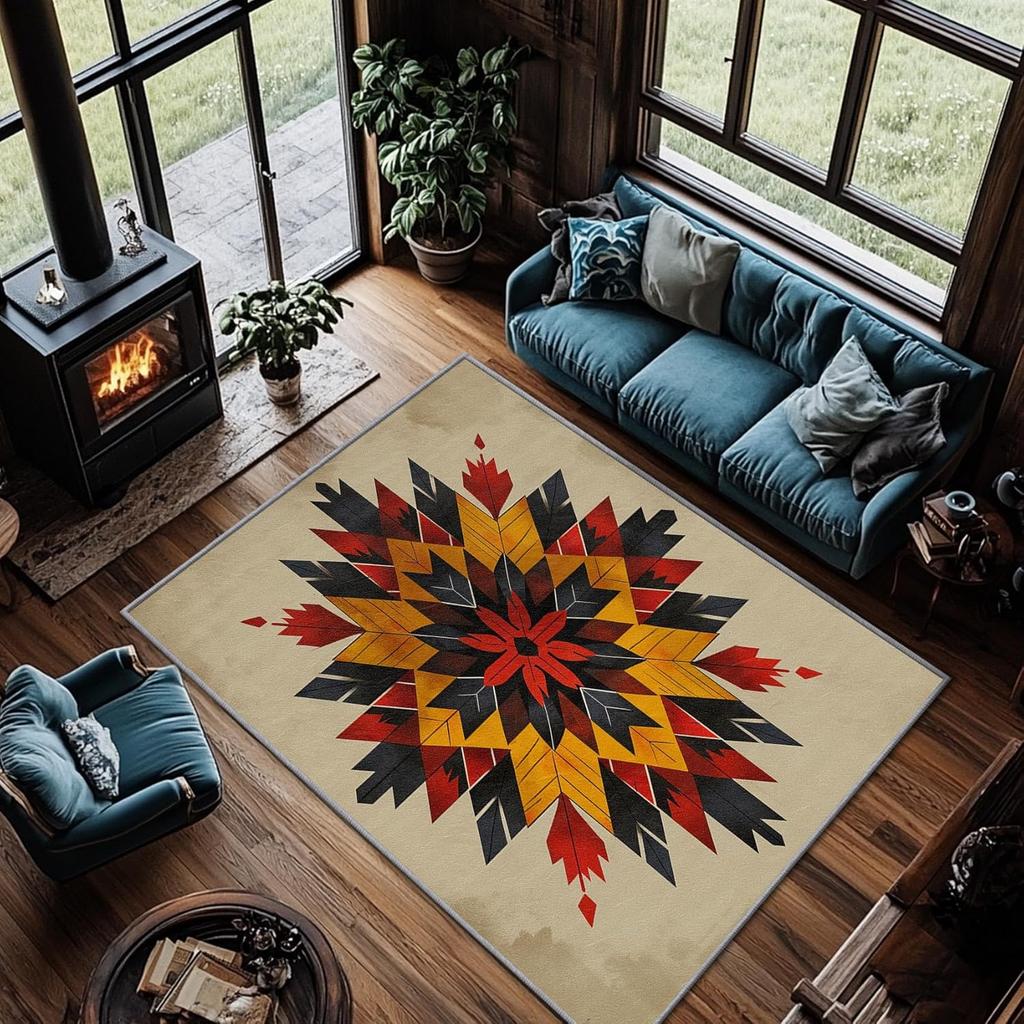 Bohemian Style Carpet with Geometric Totems Colorful Carpets Full Carpeting In Living Rooms and Bed Roomsretro Diamond Grid Rug