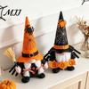 Plush Faceless Dwarf Ornaments Halloween Gnome Decoration, Spooky Orange Black Spider Web Boo Swedish Tomte Party Table Centerpieces Elf Figurine,