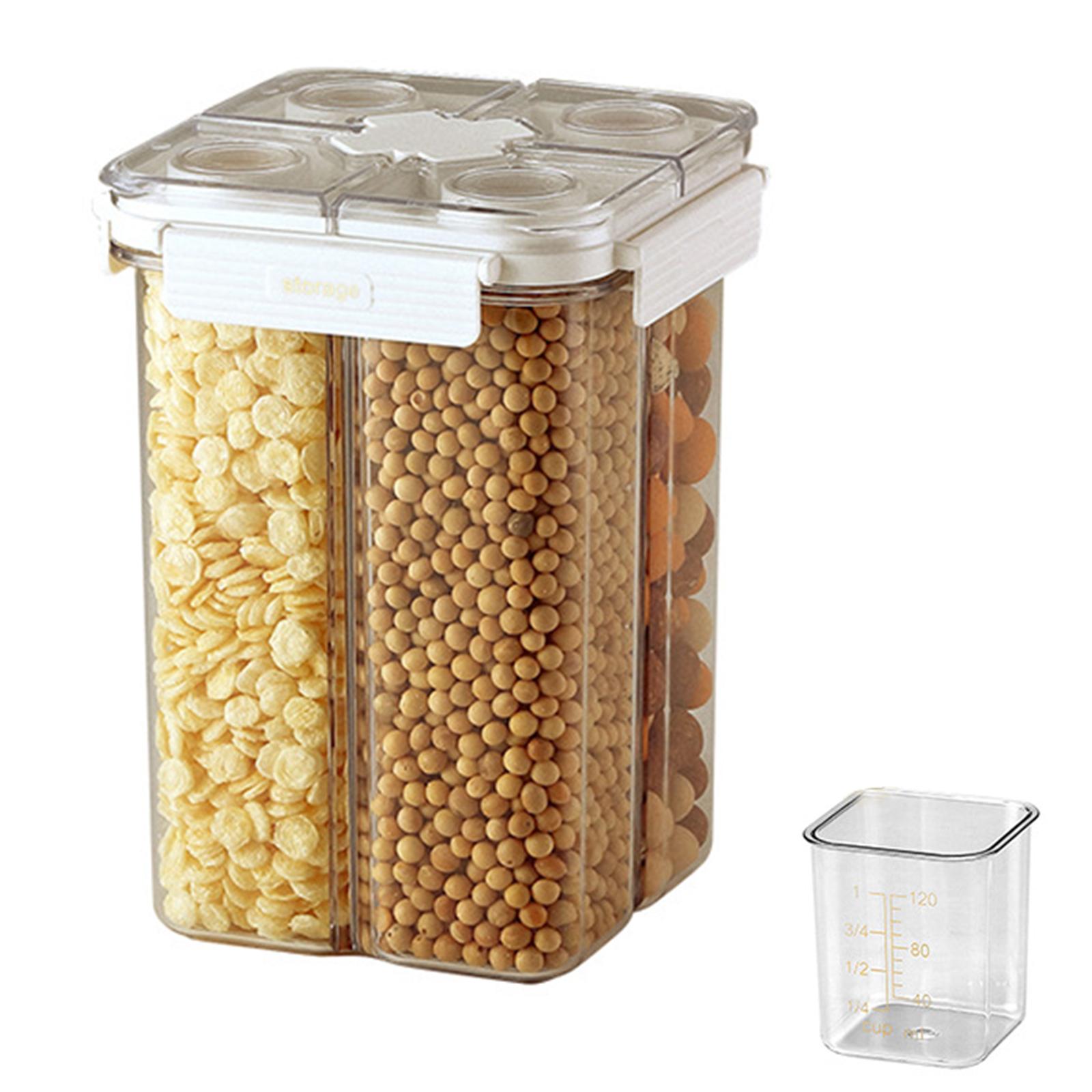 Airtight Cereal Storage Container Large Capacity Compartment Sealed Multigrain Can With Measuring Cup 4 grid small