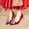 Spring New Thin Heel Shoes Women's Fashion Pointy Shallow Mouth Suede Glitter Anti-slip Wear-resistant High Heels