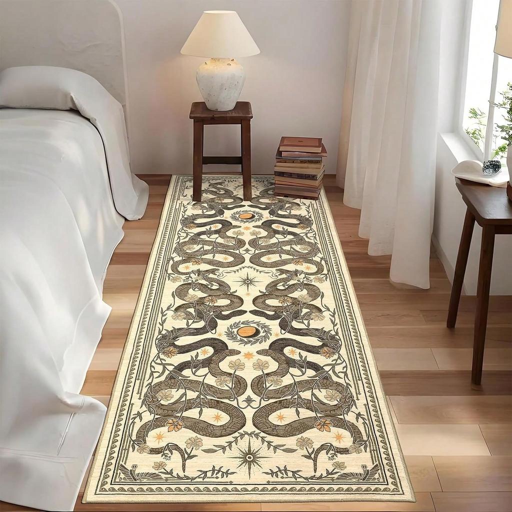 Vintage Schlangen Teppich Matte Läufer Goldenes Schlangenmuster Design mit Bambusblatt für Wohnzimmer Schlafzimmer Heimdekoration Fußmatte
