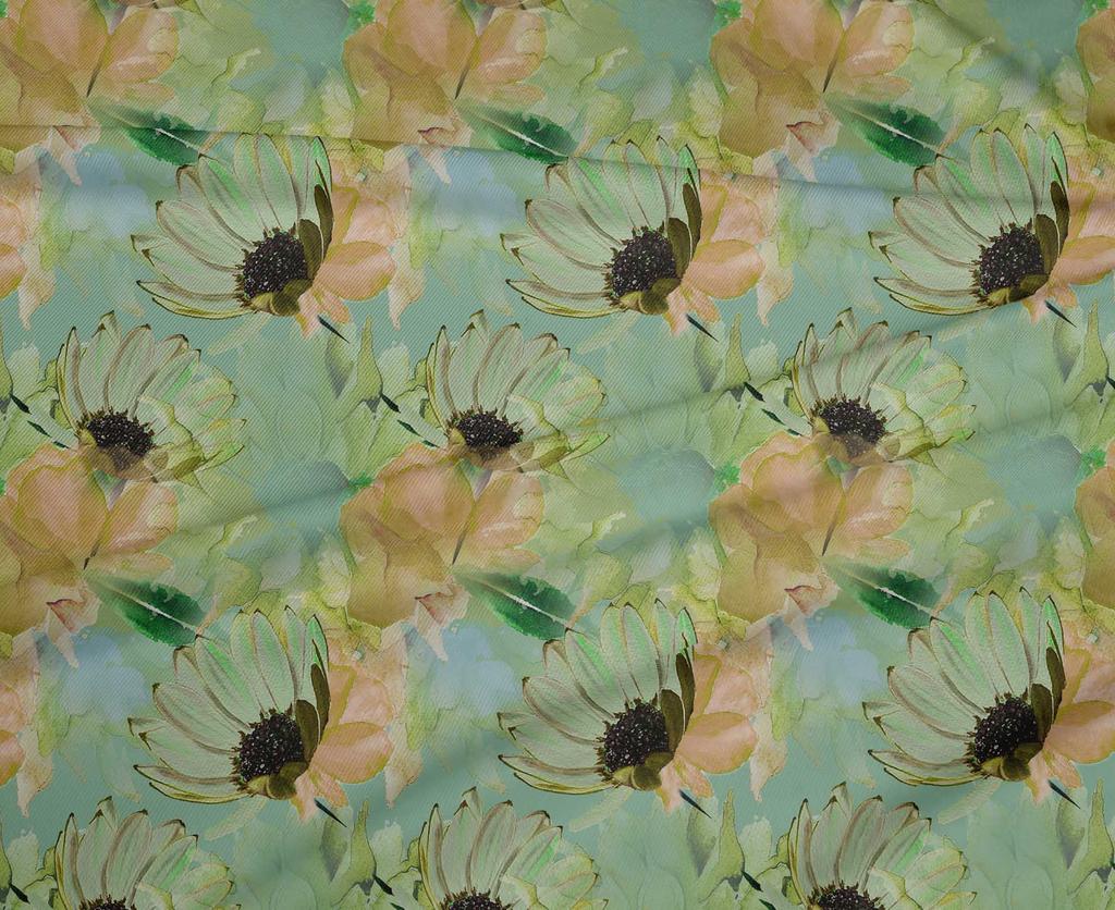 oneOone Cotton Flex Mint Green Fabric Florals Dress Material Fabric Print Fabric By The Yard 40 Inch