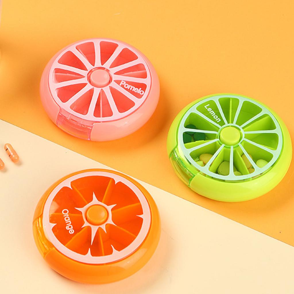 Tragbare Pillendose Wöchentlich Drehbar Teilbar Fruchtpunkte Medikament zum Mitnehmen Mini Medikamentenboxen Medizin Reise Pillendose