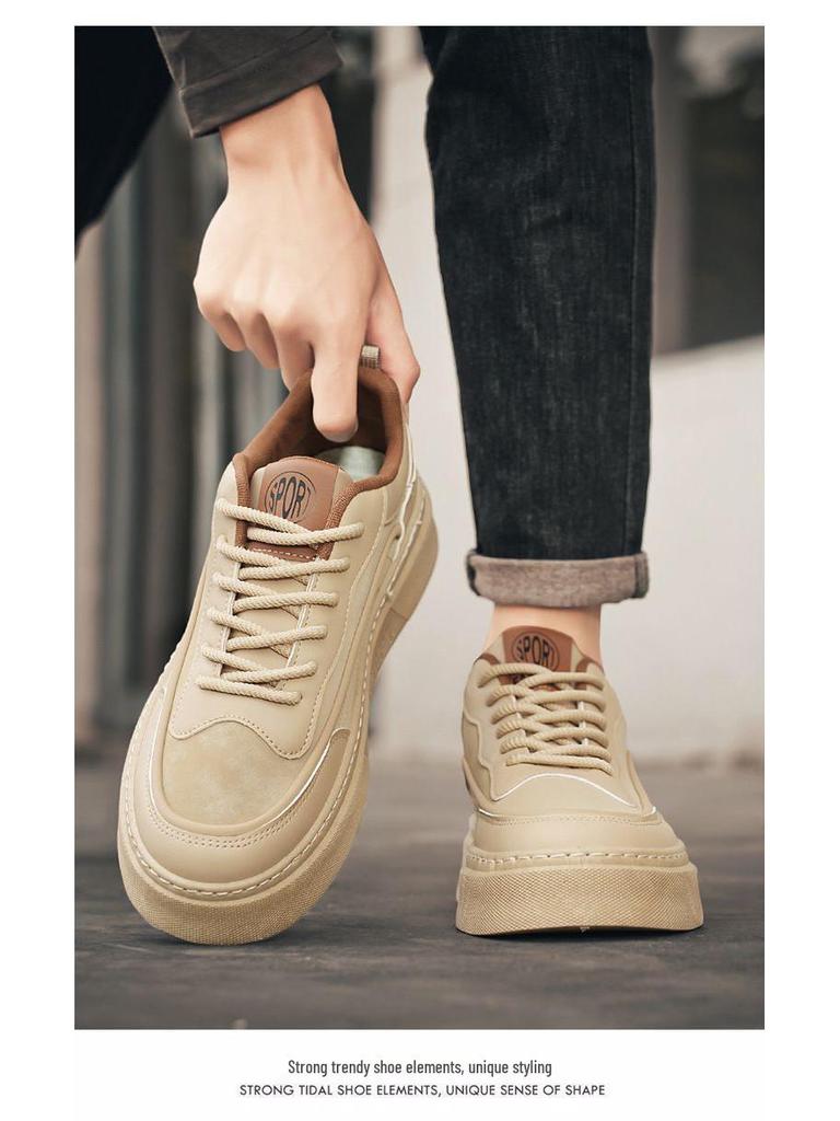 New Men's Breathable White Thick-Soled Sports Casual Shoes: Trendy Spring & Autumn Student Sneaker