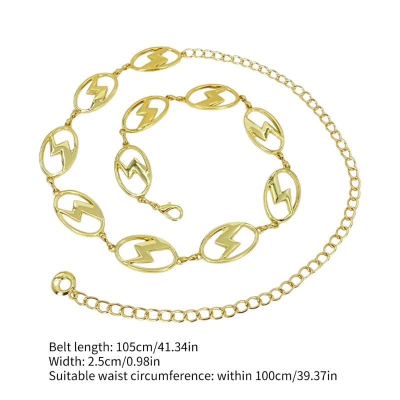 Vintage Oval Metal Chain Belt Women Adjustable Length Unique Waist Belt for Special Occasion
