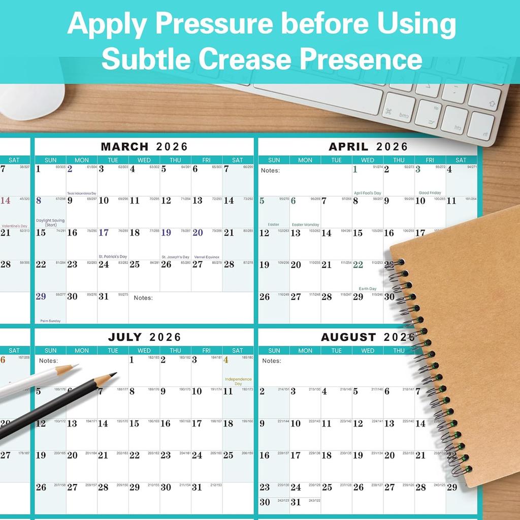 24" x 36" 2026 Wall Calendar, Folded Wet & Dry Erase Wall Calendar 12 Month, Annual Yearly Planner Yearly Laminated Calendar 2026