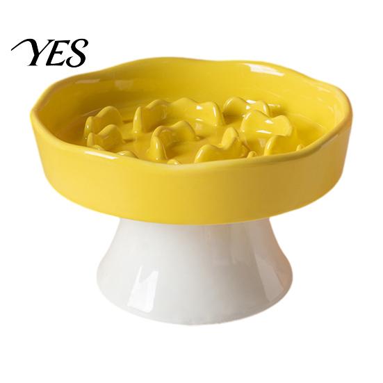 High Base Pet Bowl Raised Slow Feeder Bowl, Ceramic Down Eating Food Vomiting Prevention Anti Dish for Small Medium Dogs & Cats Cat