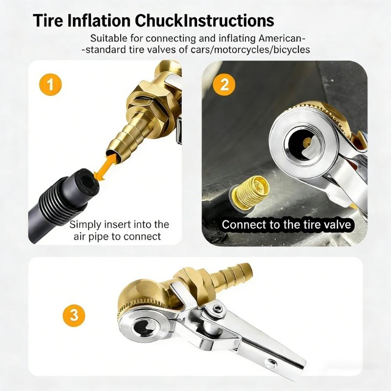 Tire Valves Copper Air Chuck for Quick Inflation On Various Vehicles Featuring Shut Off Valves Universal Copper Chuck
