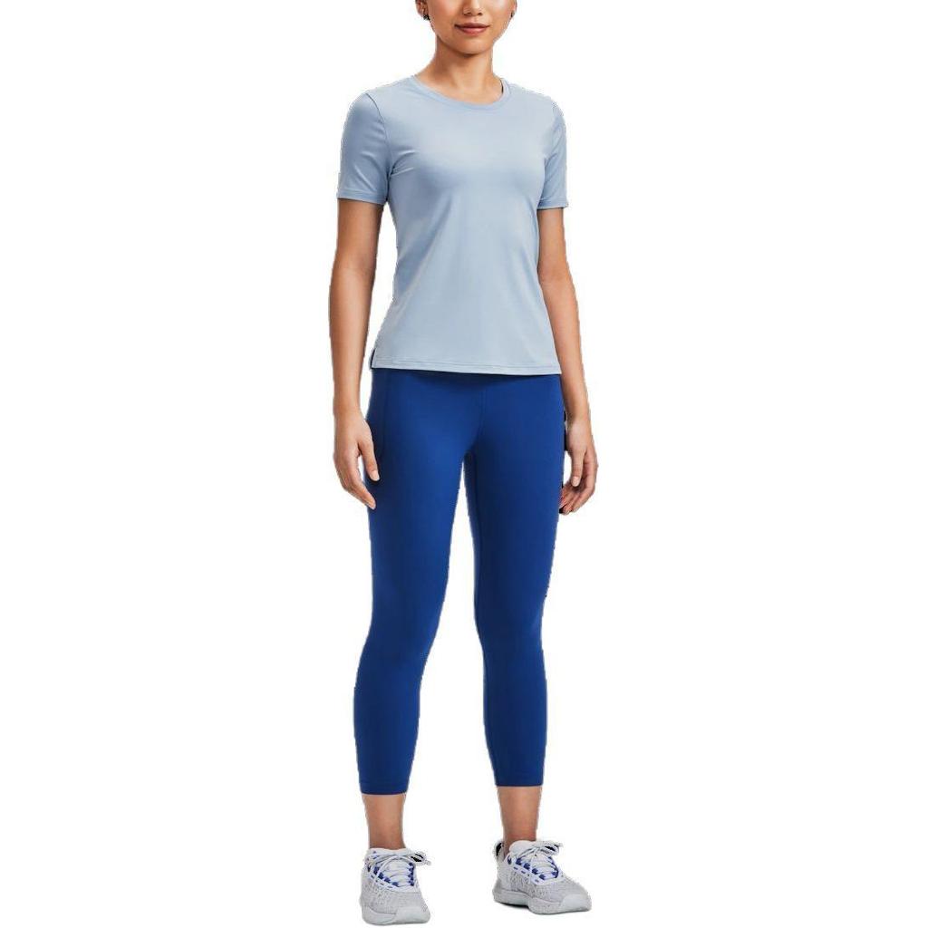 Under Armour Rush Solid Back Mesh Crew Neck Short Sleeve T-Shirt Women Tops Harbor-Blue 1379043-465