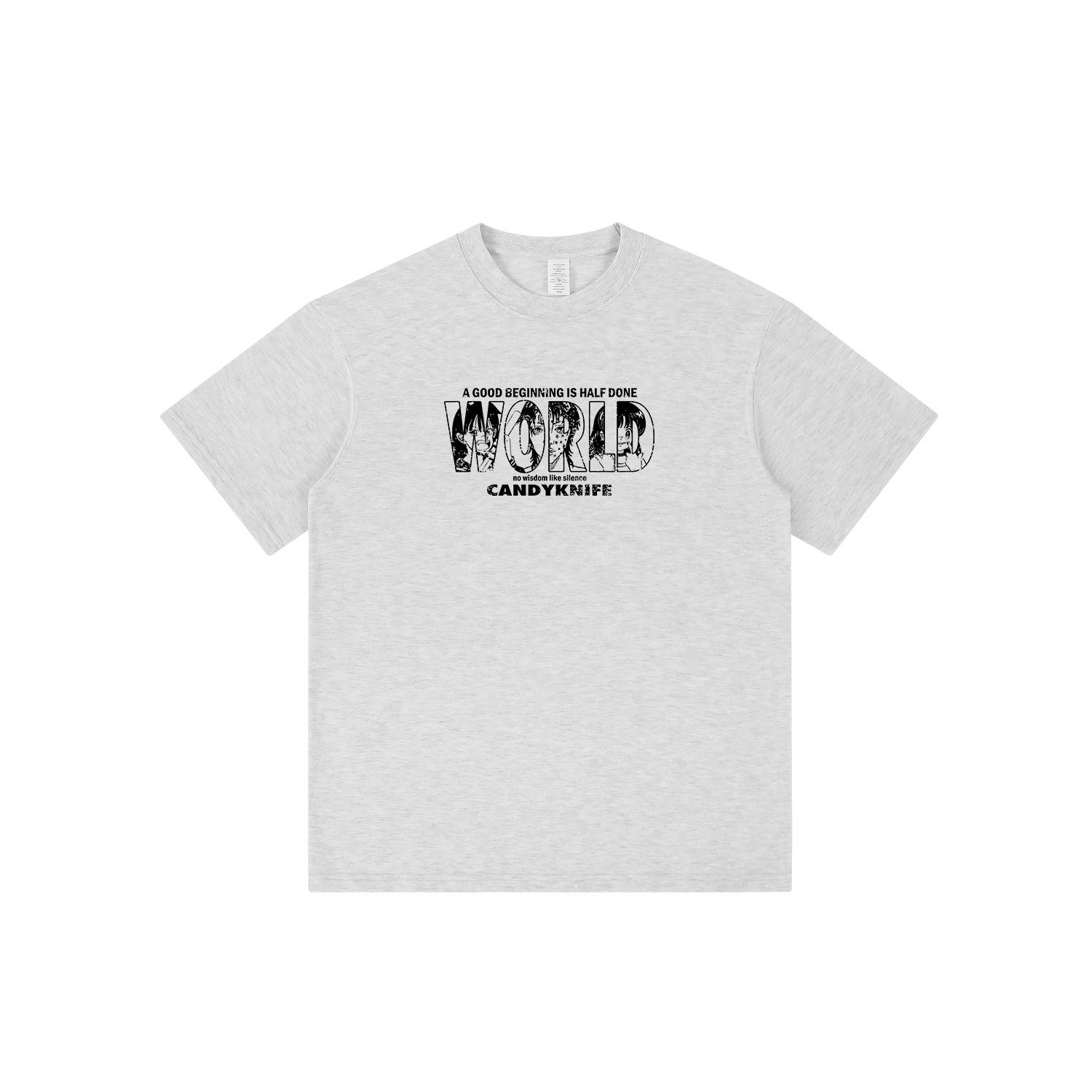 

Unisex Retro Cartoon Print Cotton Crew Neck T-Shirt L рожевий