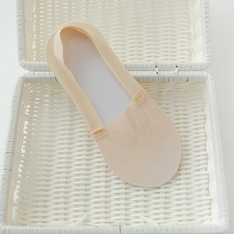 

Женские летние тонкие кружевные носки из чистого хлопка с низкой посадкой, силиконовой нескользящей пяткой, невидимые 1 pair телесный