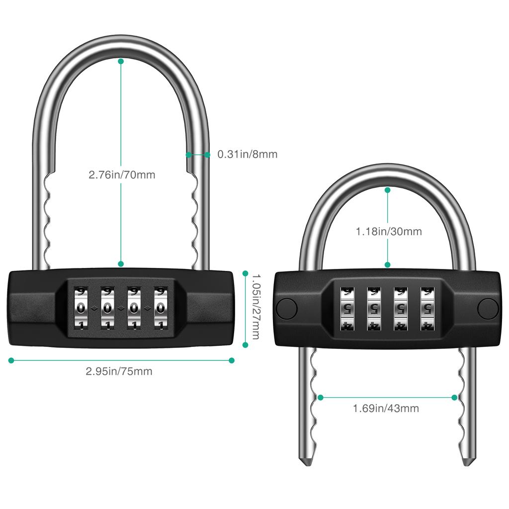 Combination Padlock 4-Digit Security Number Lock Resettable Locks with Adjustable Shackle Waterproof Padlock for Gym Luggage