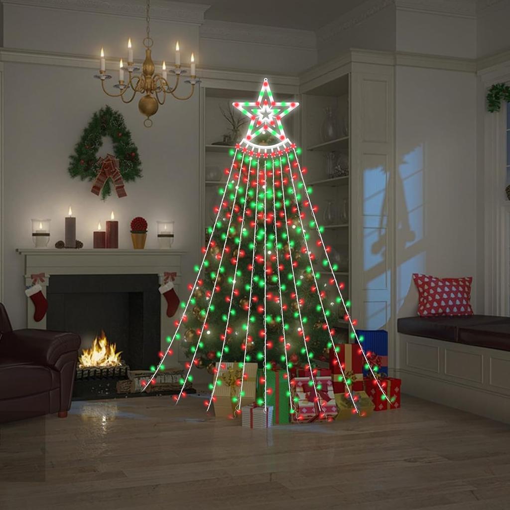 350 LED Christmas Decorations Star String Lights Waterproof Waterfall StarLights 8 Light Modes Remote & Timer,Waterproof Seasonal Lighting Decor for