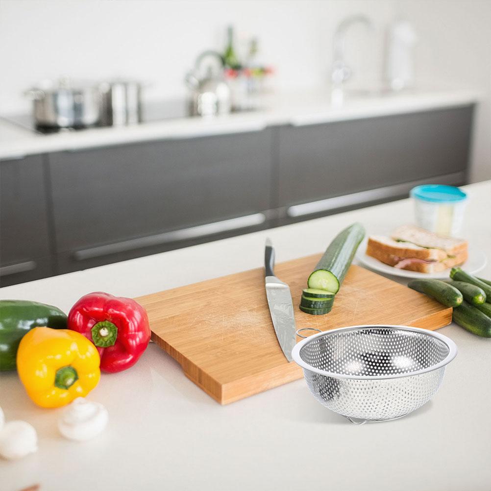 Stainless Steel Colander Rice Strainer Vegetable Drain Basket Rice Washing Basket Kitchen Fruit Cleaner Metal Mesh Strainer 25.5X25.5X8.5CM