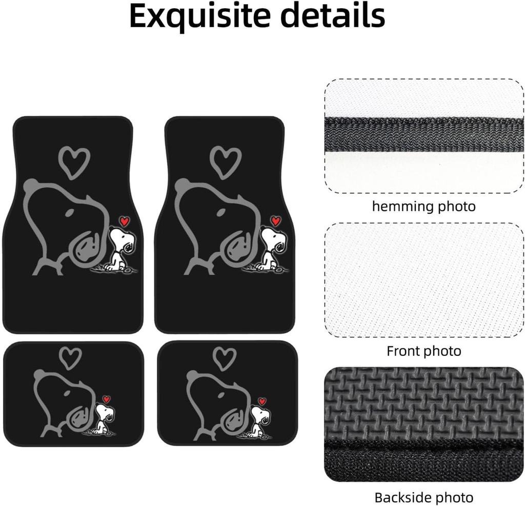 Asamike Car Floor Set Front 2 Rear Stylish and Cute Snoopy Suitable for Kei Universal Easy Car Suitable for Kei and Standard All Seasons Mats, 4-Piece