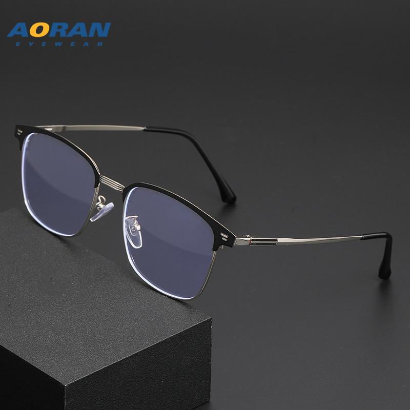 Men's Retro Half-Rim Eyeglass Frames: Anti-Blue Light, Prescription Ready, Decorative and Business Style