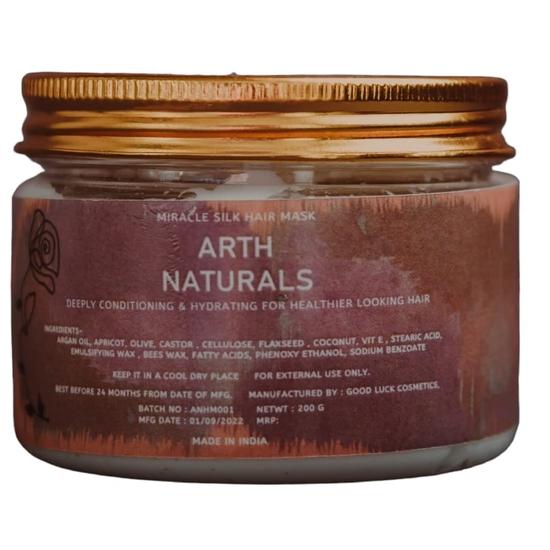 ARTH NATURALS-Miracle hair silk mask- 200Gms- Natural Ingredients-Vegan-Oragnic-Halal-Unisex Product-Deep Condetioning & Smoothening-Pre-wash