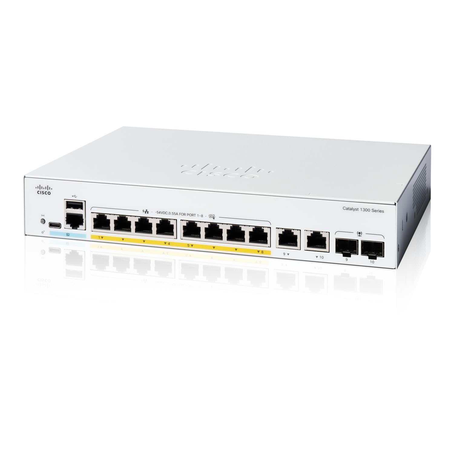 

Керований комутатор Cisco Systems Cisco Catalyst 8 портів GE PoE Ext PS 2x1GE Combo у металевому корпусі, тихий, безвентиляторний, для бізнесу (Cisco) 1300-8P-E-2G білий