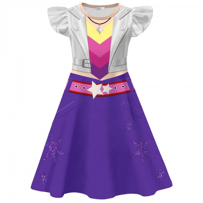 Vestito da Bambina Cartone Animato in Fibra di Latte Manica Corta Arricciata Gonna per Bambini