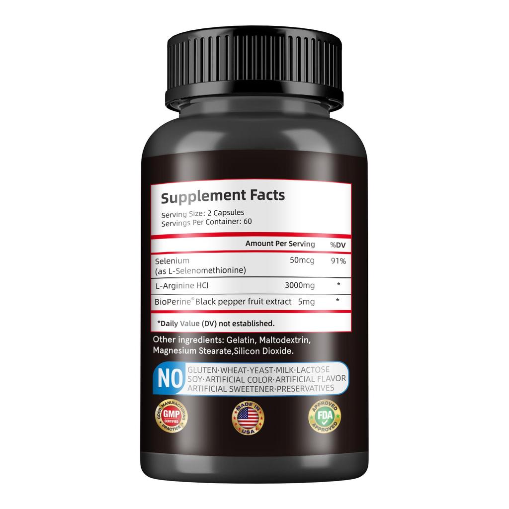 Airboy L-Arginine Nitric Oxide Supplement 3000mg promotes blood circulation and enhances nutrient delivery; suitable for adults.