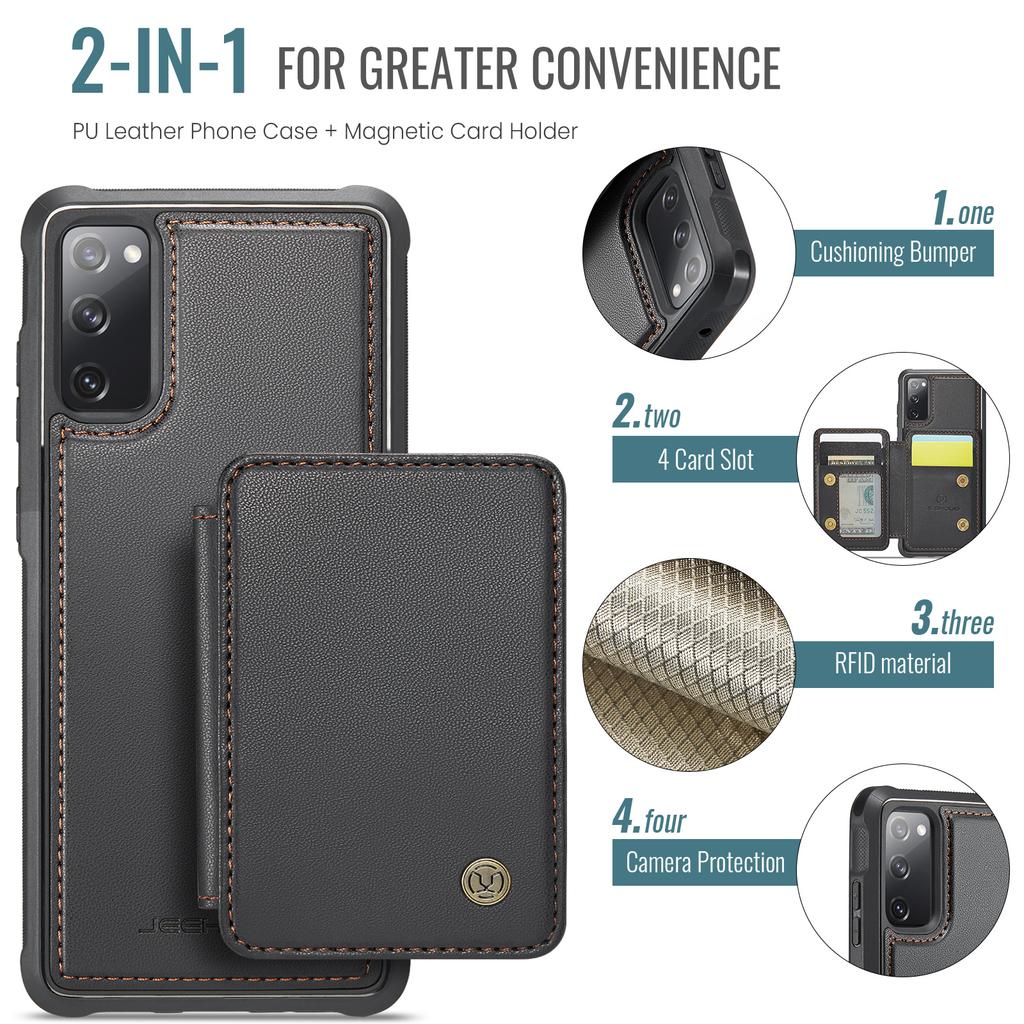 For Samsung Galaxy S20 FE Case JEEHOOD J05 Leather Mobile Cover with Detachable Magnetic Card Bag