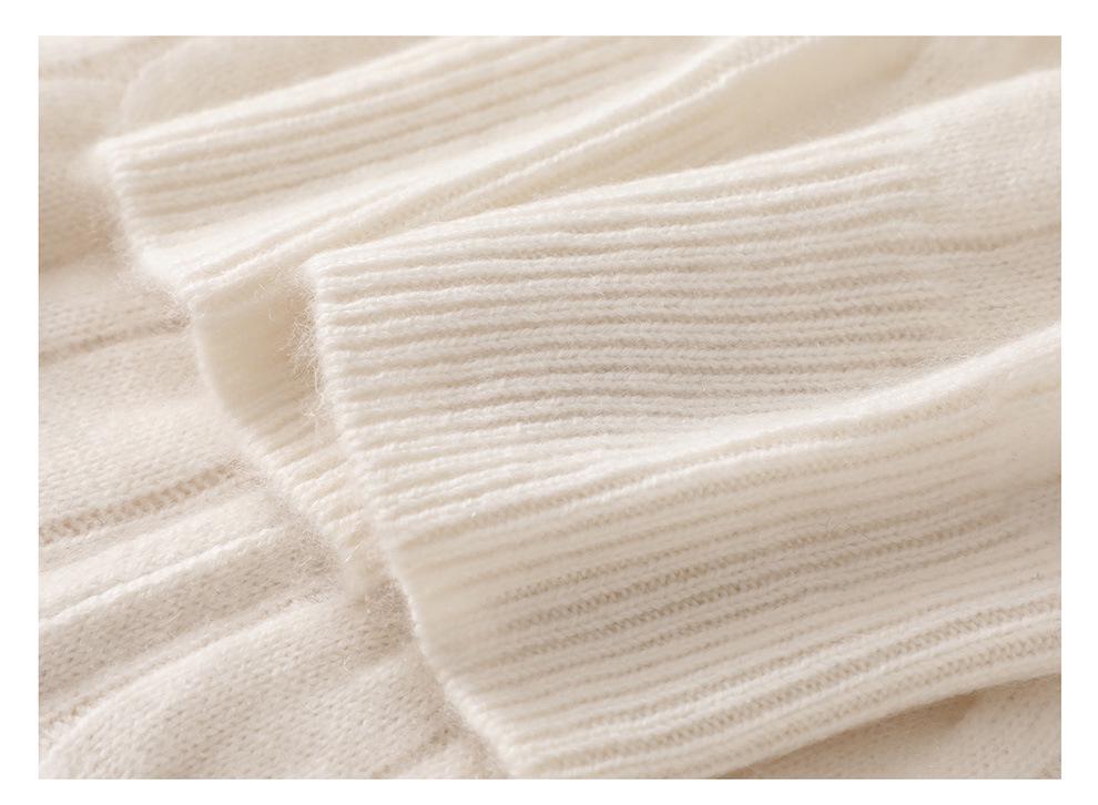 Lekasha Ribbed Aran Pattern Cashmere Cardigan - Soft Old Sheepskin Stand Collar Zipper Plush.