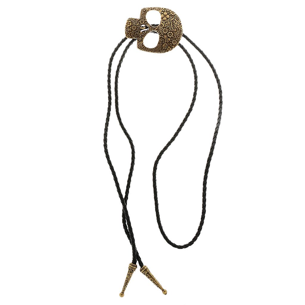 

Индивидуальный галстук-боло с головой скелета, рубашка-галстук, мужская мода, западный галстук-боло, воротник, веревка, модные украшения племени латунный