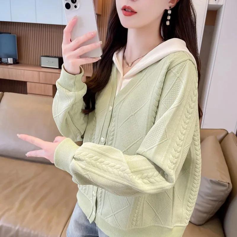 Fake Two-piece Coat for Women New Autumn Style Loose Lazy Spliced Casual Sweatshirt Fashionable and Versatile Top