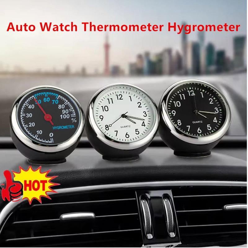 Mini Automobile Display Clock Car Accessory Auto Watch Thermometer Hygrometer Gauge Ornament - Dashboard Decoration